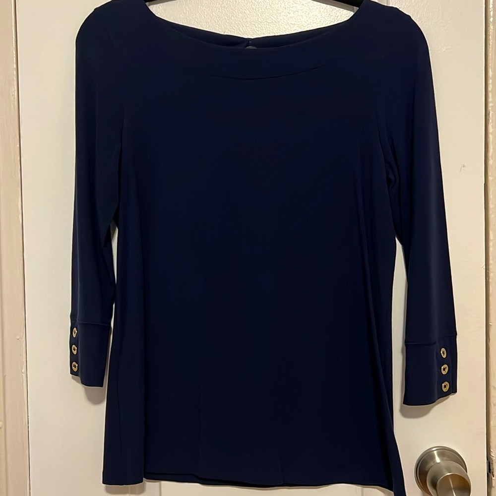 NWT Lilly Pulitzer Navy Blue Salma Top- Boatneck 3/4 length sleeve shirt
